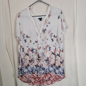 Women's Butterfly Print Top - White and Blue